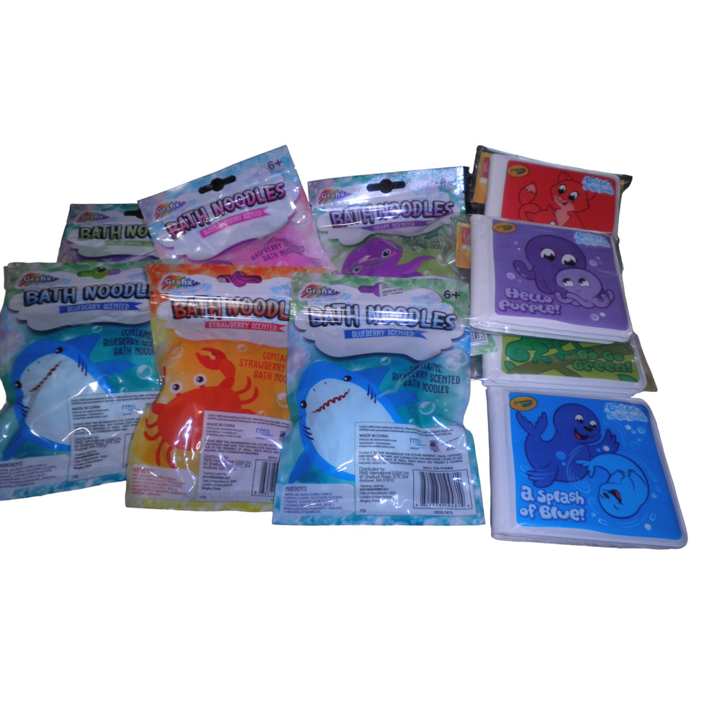 4  Crayola Bath Books (3+) & 5 Packages Grafix Bath Noodles (6+), All Different